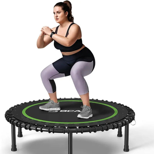 BCAN 450/550 LBS Foldable Mini Trampoline, 40"/48" Fitness Trampoline with Bungees, Adjustable Foam Handle/T-Handle/No Handle, Stable & Quiet Exercise Rebounder for Adults